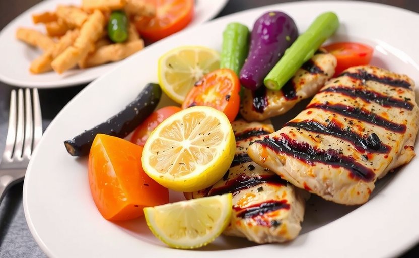 Healthy plate of grilled chicken with vegetables, benefits of pasture raised chicken