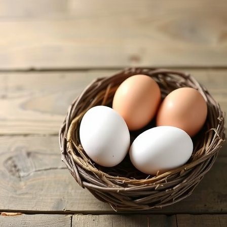 Fresh organic eggs in nest, organic food education