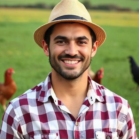 Juan, head farmer at Pasture & Plate, smiling in the pasture