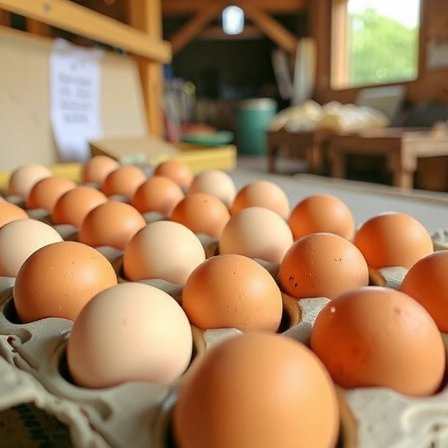 Dozen fresh brown eggs in carton