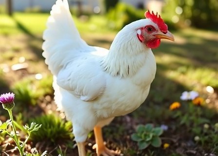 Heritage White chicken in pasture