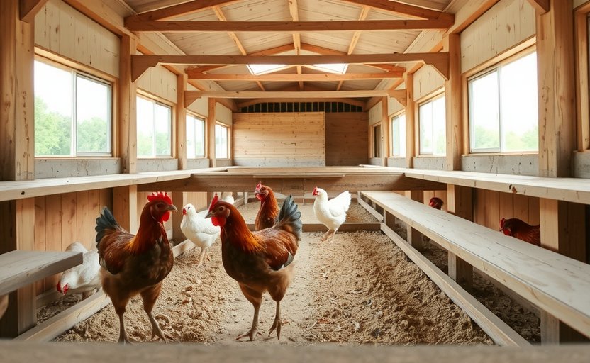 Spacious chicken coop exemplifying welfare standards